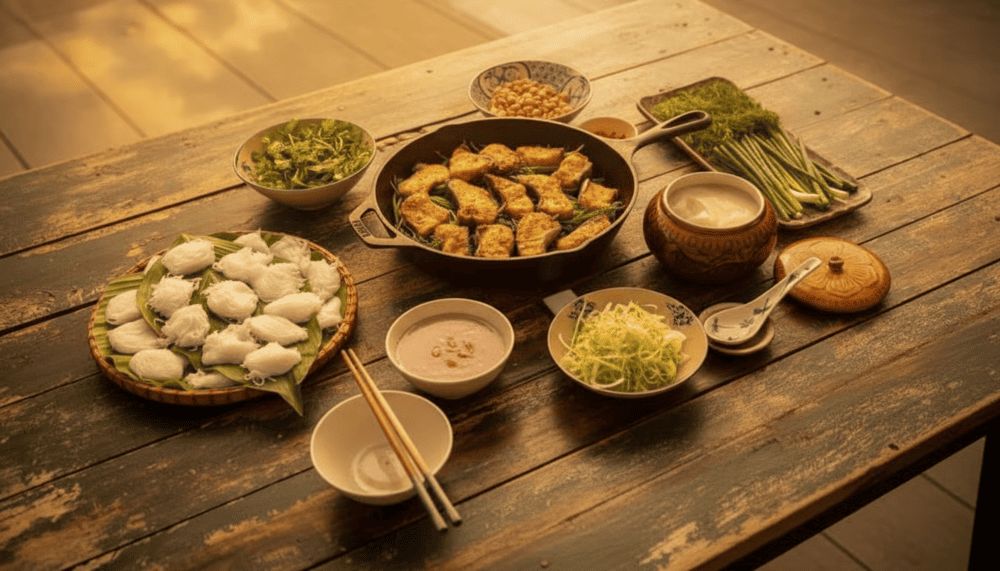 The fish meat is carefully deboned, golden brown, and seasoned, served with dill, green onions, etc., cut into pieces